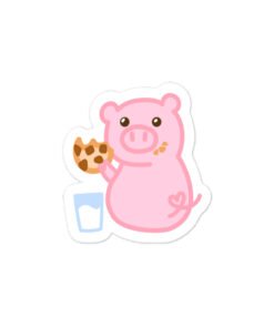 hungry pig eating a cookie with milk